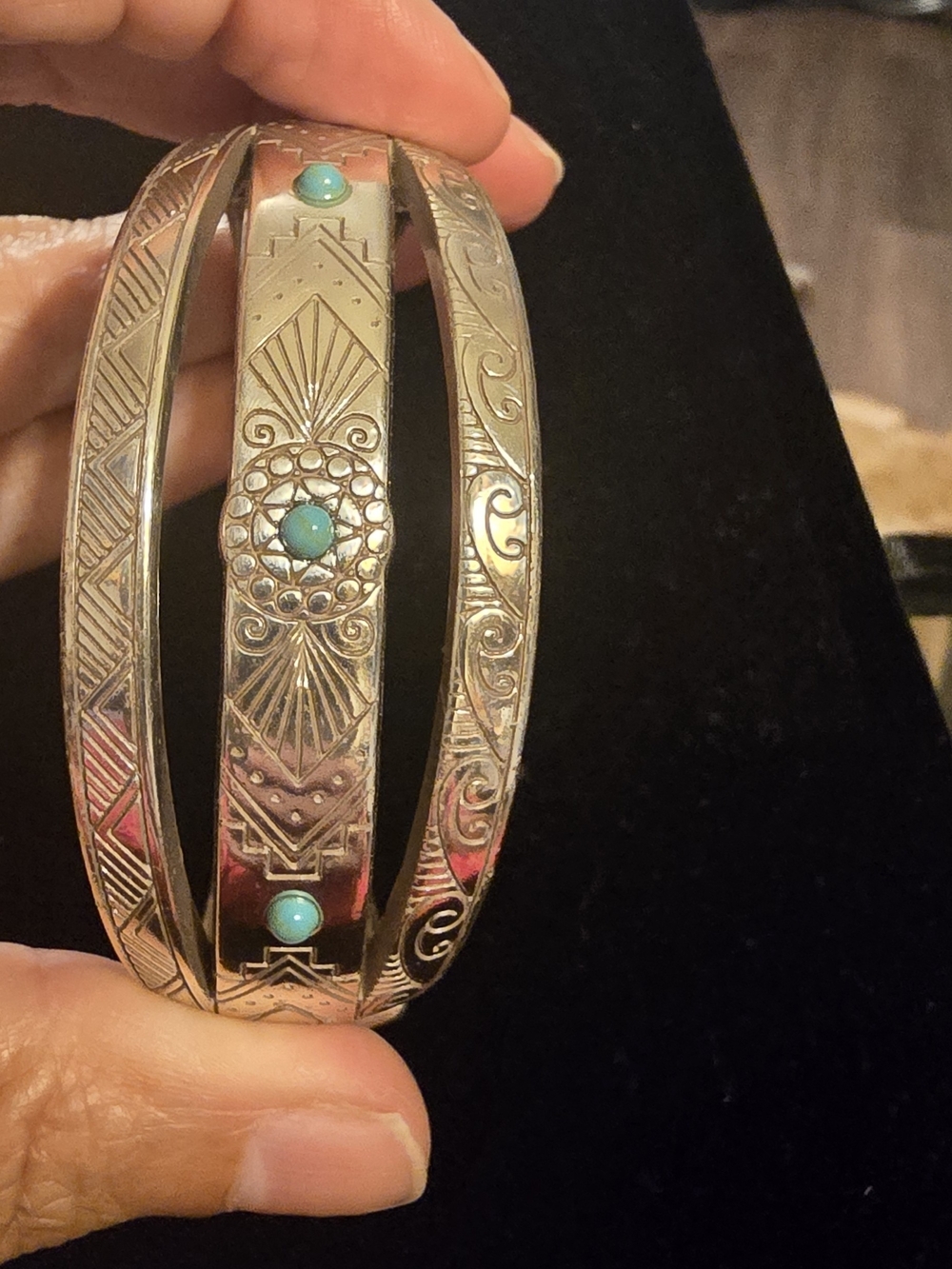 Brighton piece Is Turquoise Accent Silver Etched Cuff Bracelet